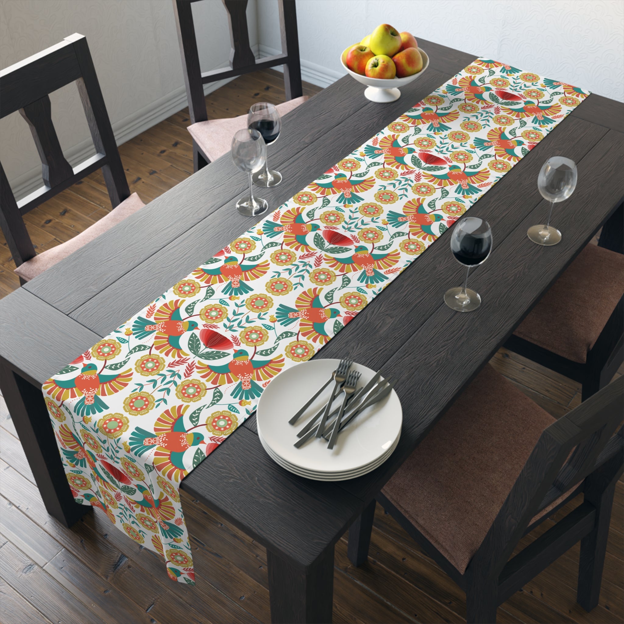 Vibrant Floral Bird Table Runner